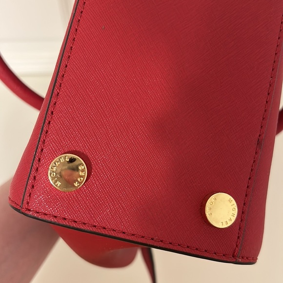 Michael Kors Red Studded Leather Selma Crossbody Satchel Purse - Picture 15 of 16